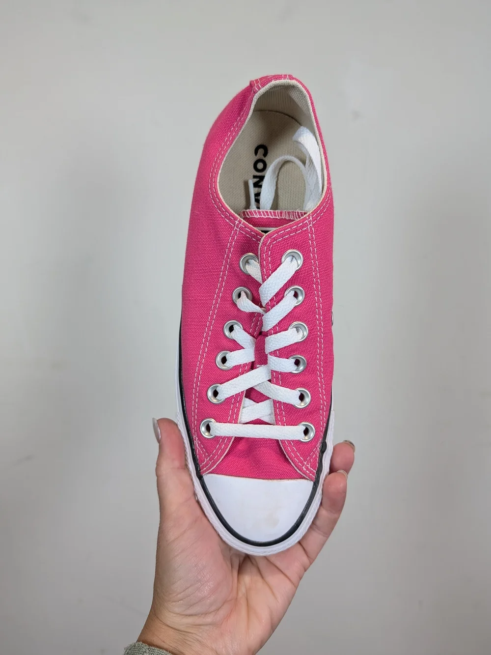 Converse Pink Low Top Canvas Sneakers with White Accents, Size 7.5